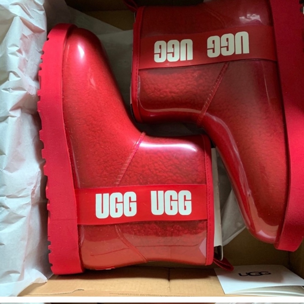 Red Ugg rain boots. Never worn new